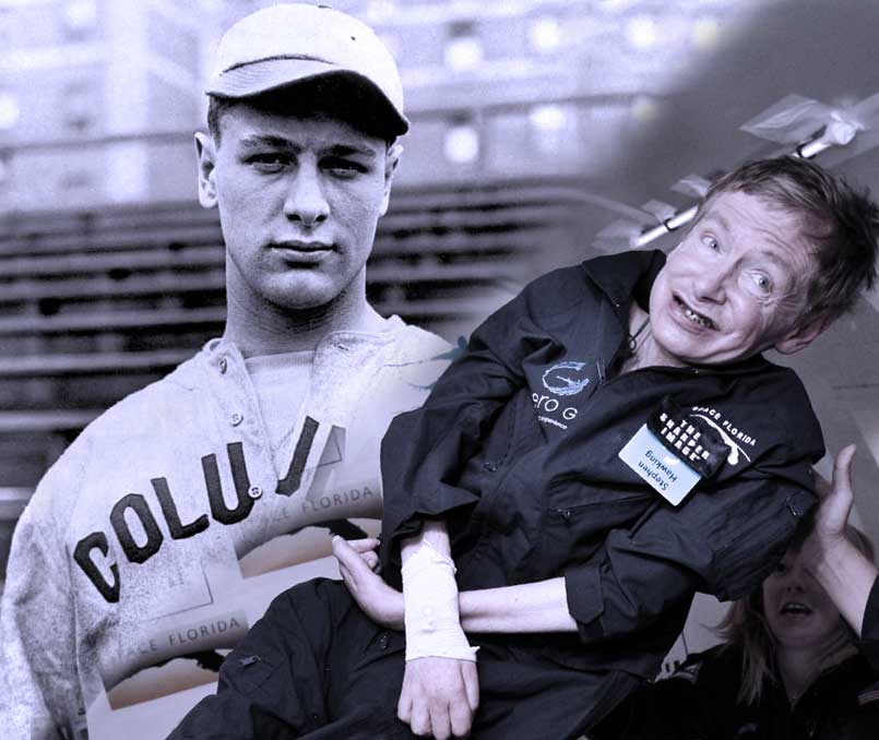 An dieser Gen-Stummschaltung-Studie beteiligten sich Patienten mit ALS, was auch als die Motoneuron-Krankheit und Lou-Gehrig-Krankheit bekannt ist, nach dem berühmten Baseball-Spieler, der die Krankheit hatte. Der Physiker Stephen Hawking, hier schwebend in der Schwerelosigkeit dargestellt, hat auch ALS.