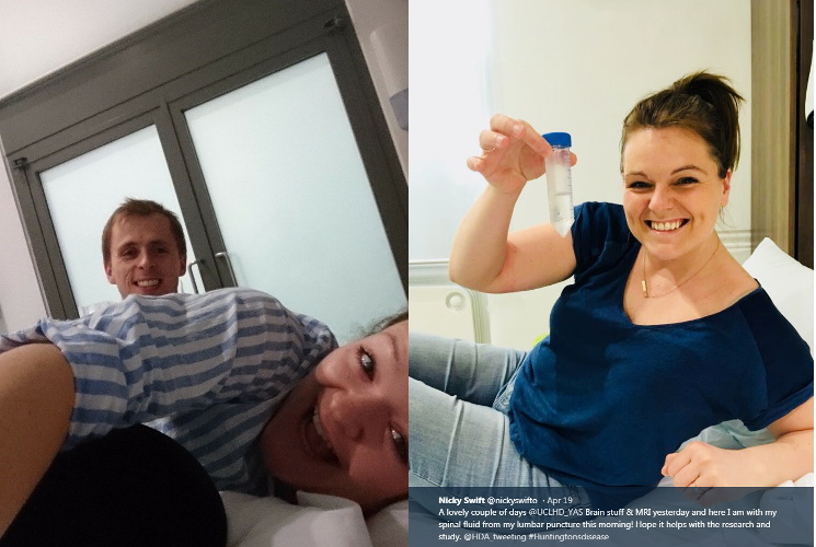 Fröhliche HD-YAS-Teilnehmer, die wertvolle Proben zur Verfügung stellen - hier Nervenwasser (Foto zur Verfügung gestellt von HDYO)