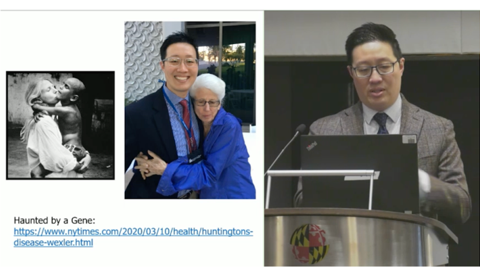 Dr. Victor Sung, Professor für Neurologie an der Universität von Alabama, gab einen klinischen Überblick über die Huntington-Krankheit und erläuterte die Arbeit von Dr. Nancy Wexler zur Erforschung der genetischen Ursache der Huntington-Krankheit.